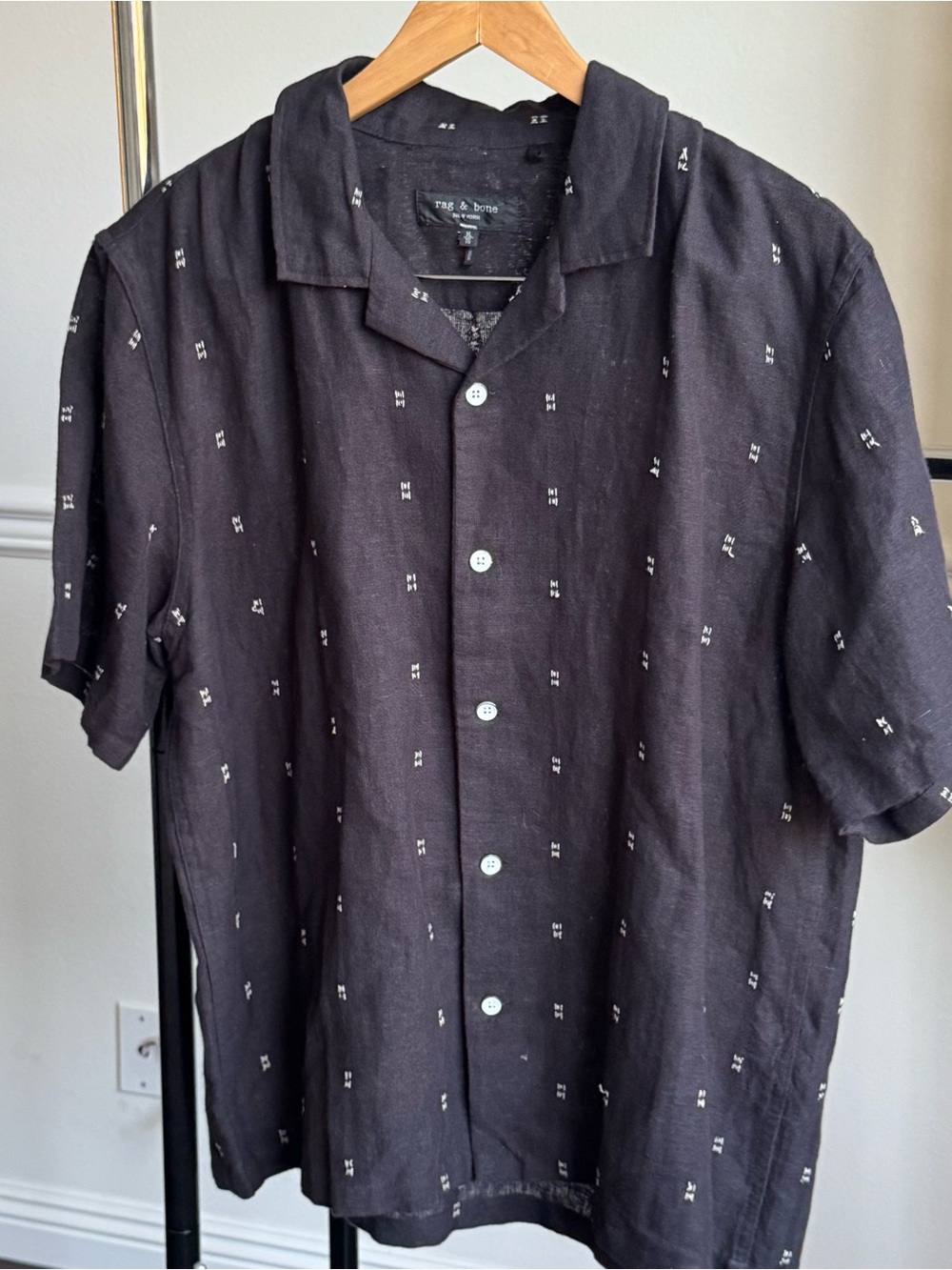 Rag & Bone Avery Embroidered Linen Shirt Black with White Remi Stripes XL NWOT